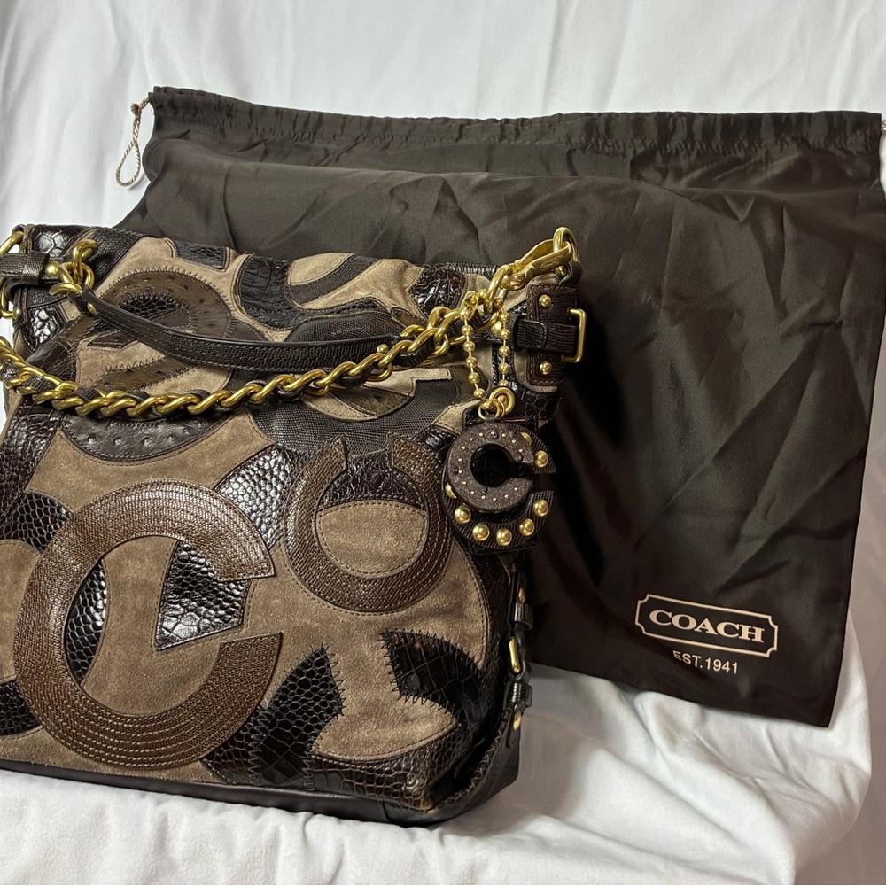 Coach Patchwork Suede Leather Chain Shoulder Bag … - image 2